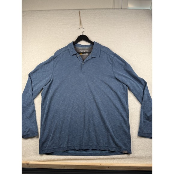 Eddie Bauer Travex Polo Shirt 2 XL Mens Blue Long Sleeve Pullover Lyocell Blend - Picture 1 of 4